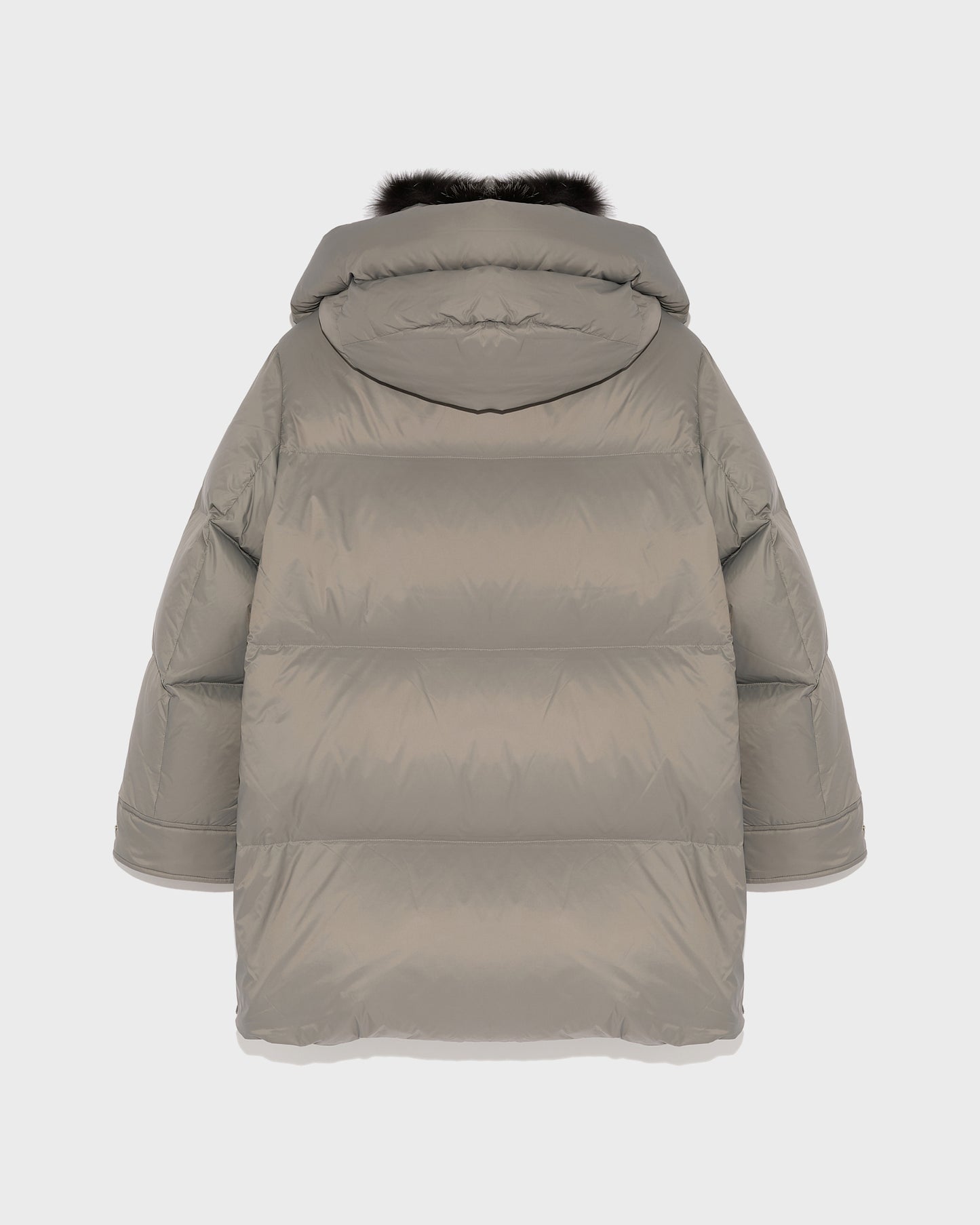 3/4 down jacket in water-repellent technical fabric with fox fur collar trim - grey - Yves Salomon
