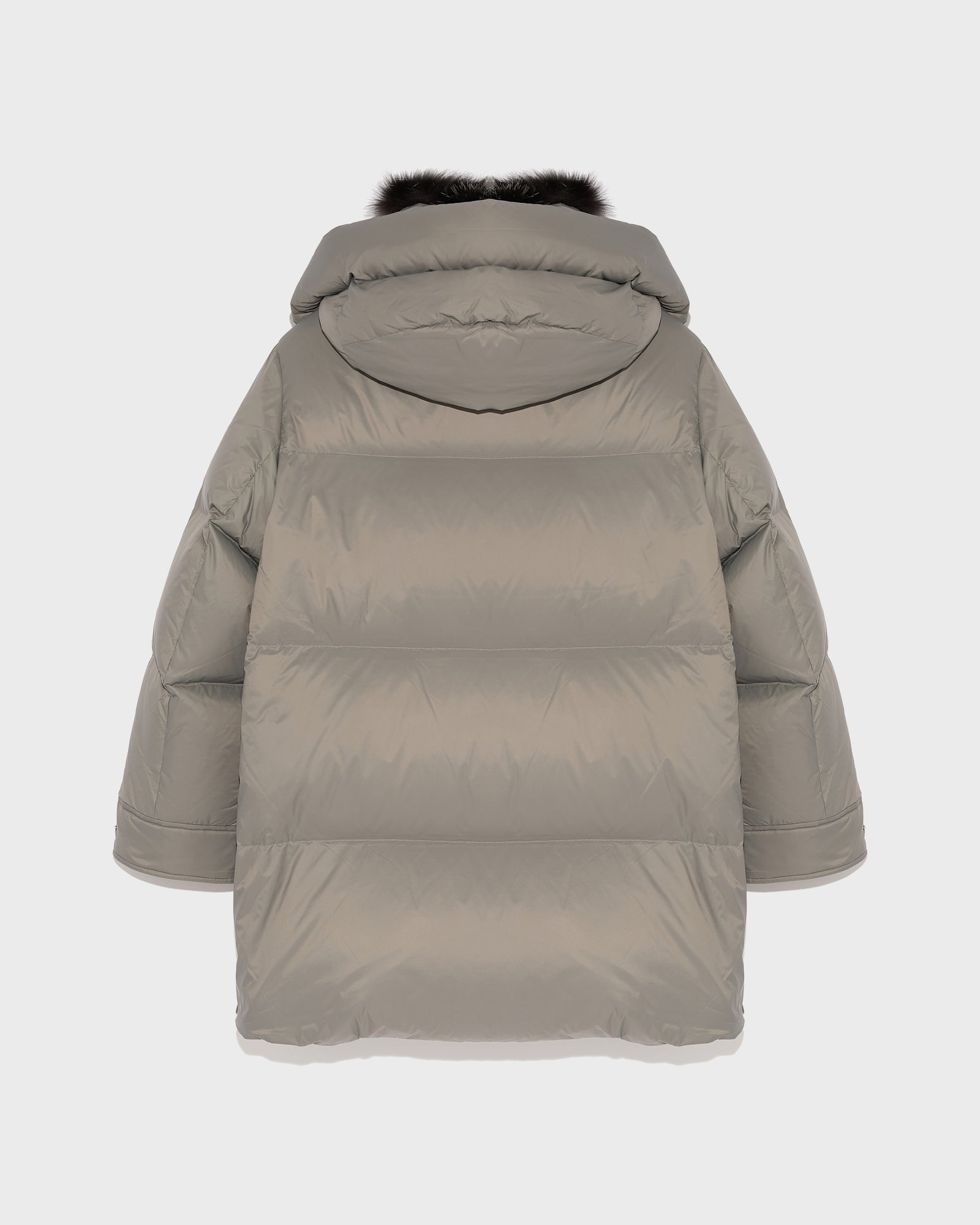 3/4 down jacket in water-repellent technical fabric with fox fur collar trim - grey - Yves Salomon