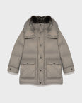 3/4 down jacket in water-repellent technical fabric with fox fur collar trim