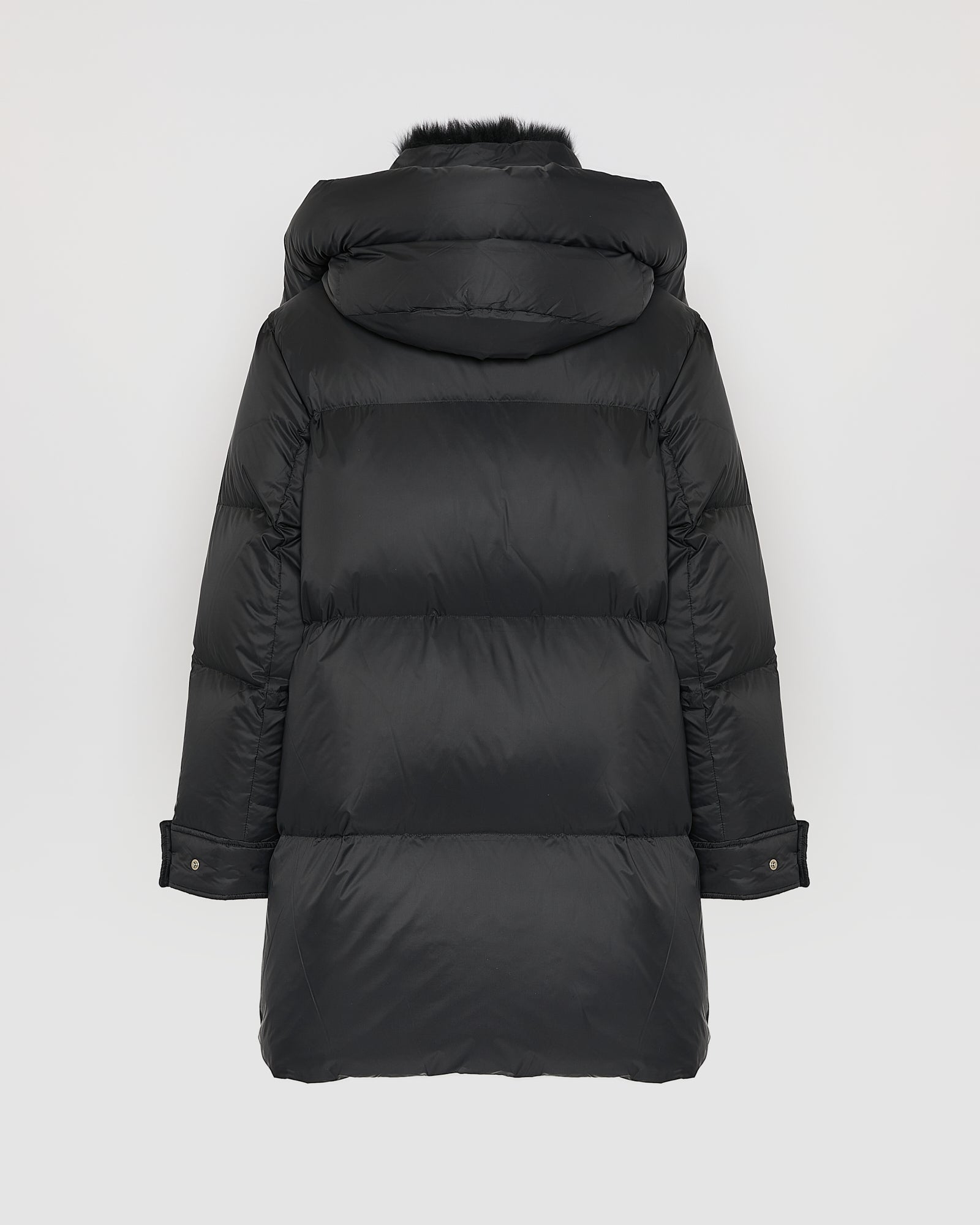 3/4 down jacket in water-repellent technical fabric with fox fur