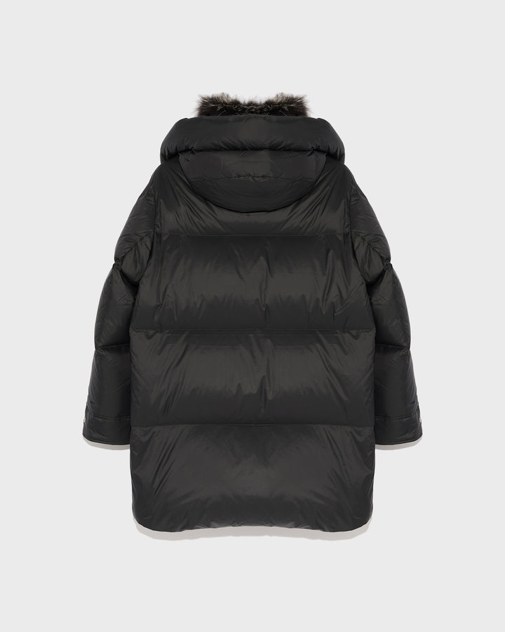 Black Friday - Yves Salomon  -3/4 down jacket in water-repellent technical fabric with fox fur collar trim