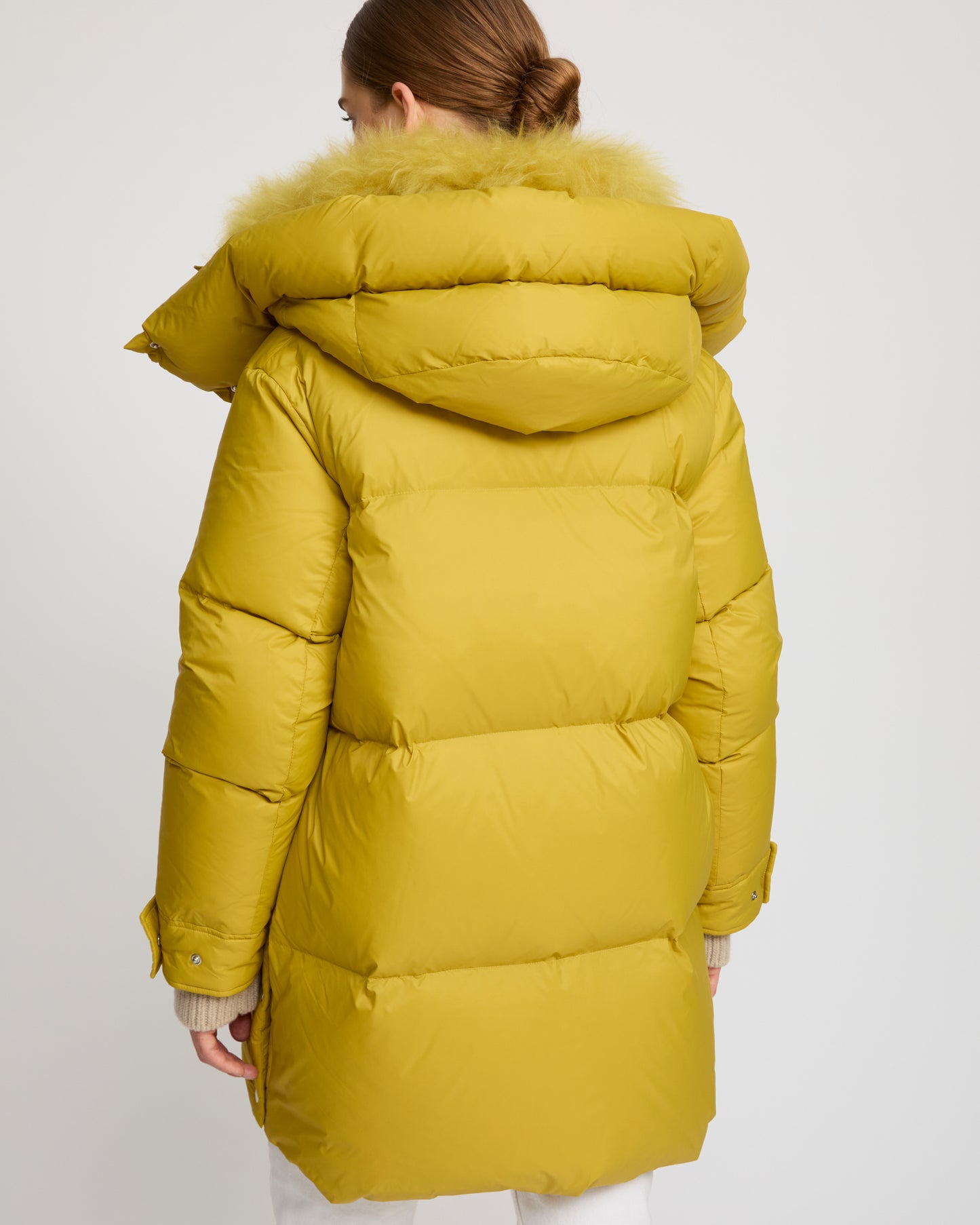 3/4 hooded down jacket in Tibetan lambswool - Yves Salomon
