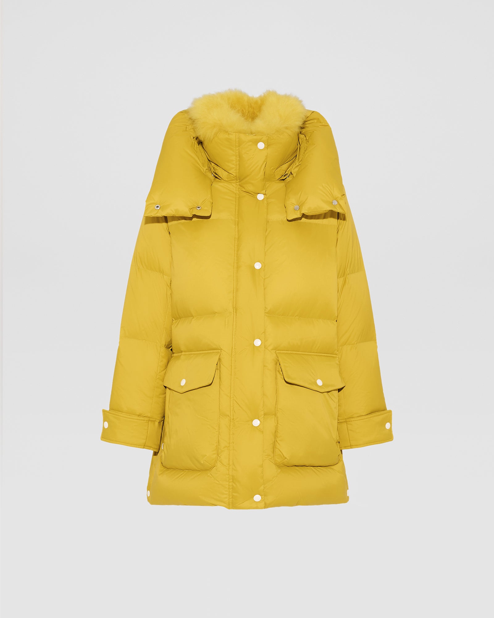 3/4 hooded down jacket in Tibetan lambswool - Yves Salomon
