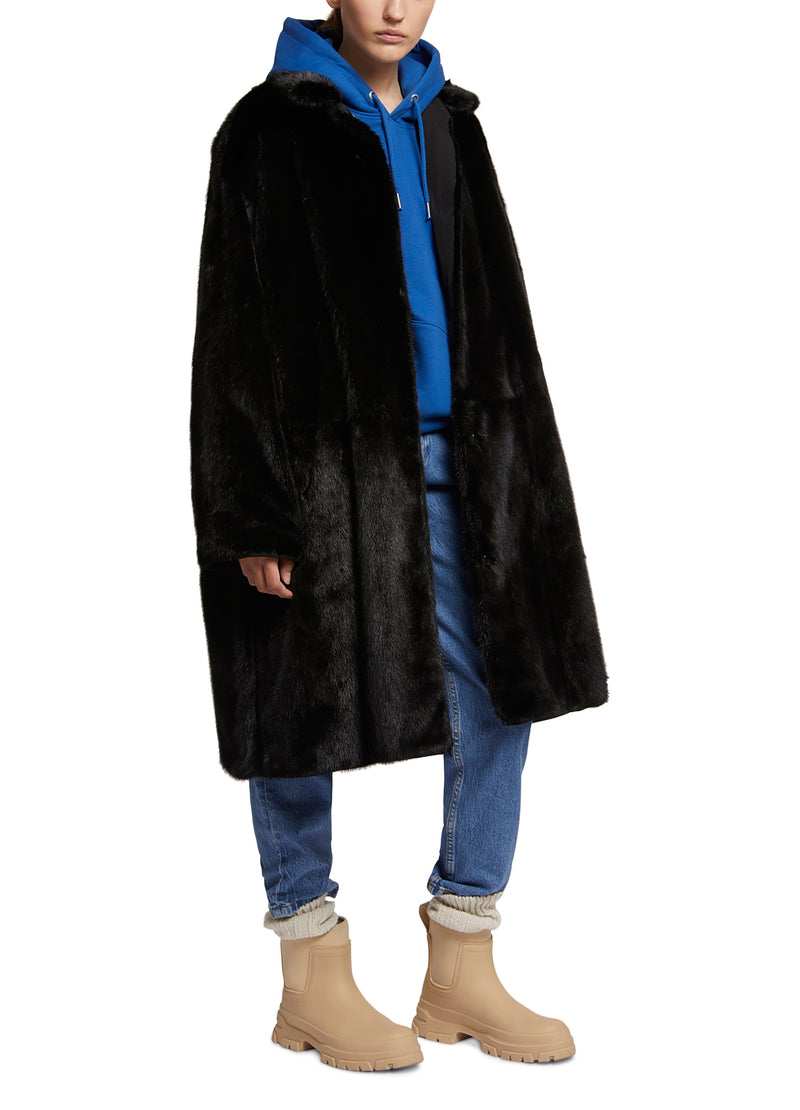 Mink fur and reversible technical fabric shirt collar coat