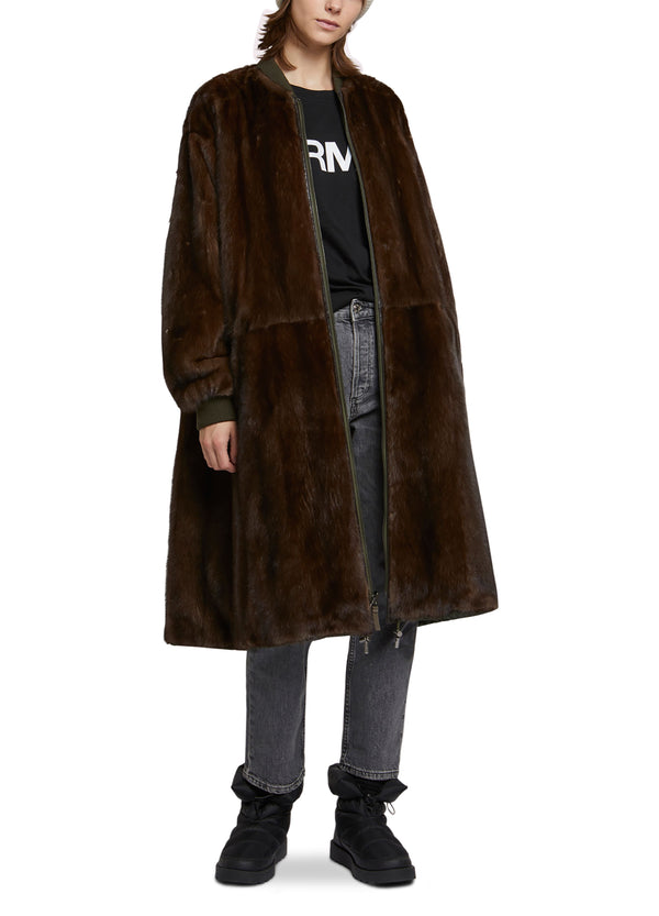 Long bomber jacket in mink fur and reversible technical fabric
