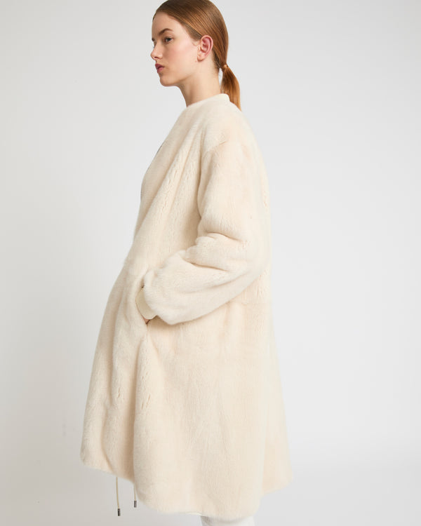 Reversible bomber jacket in water-repellent technical fabric and long-haired mink - white