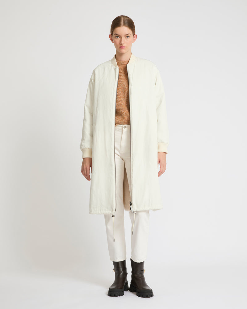 Reversible bomber jacket in water-repellent technical fabric and long-haired mink - white