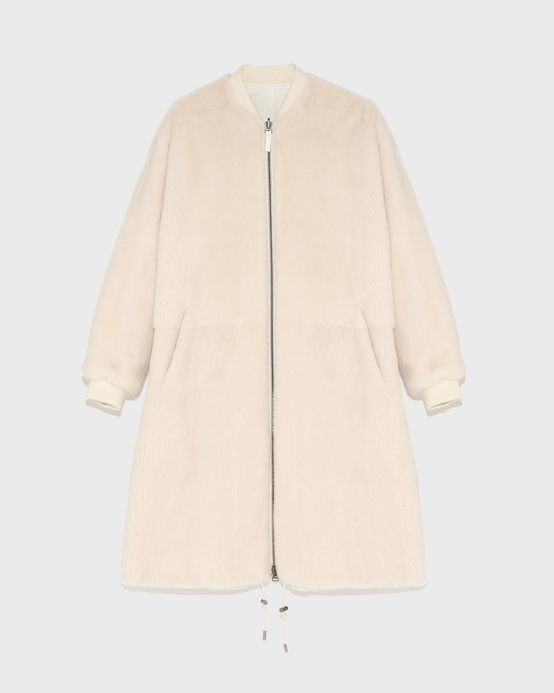 Reversible bomber jacket in water-repellent technical fabric and long-haired mink - white