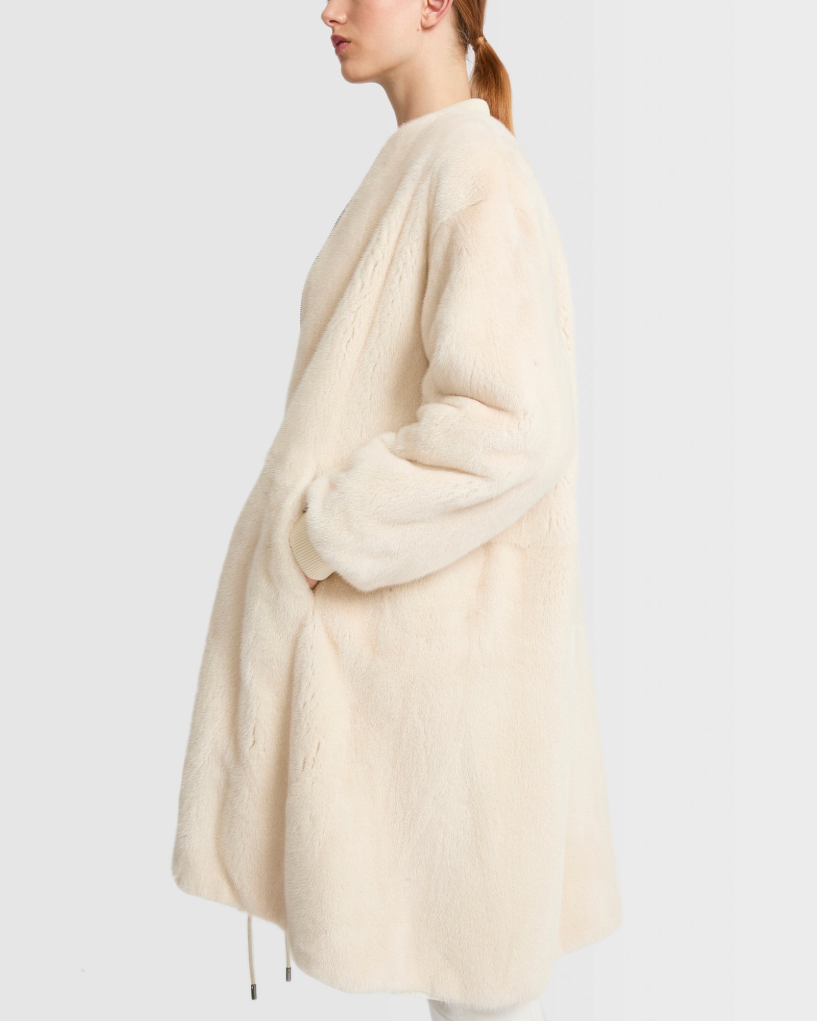 ジャケット・アウター SIMS OVY Euro Military Nylon OverCoat Long bomber jacket in mink fur and reversible technical fabric