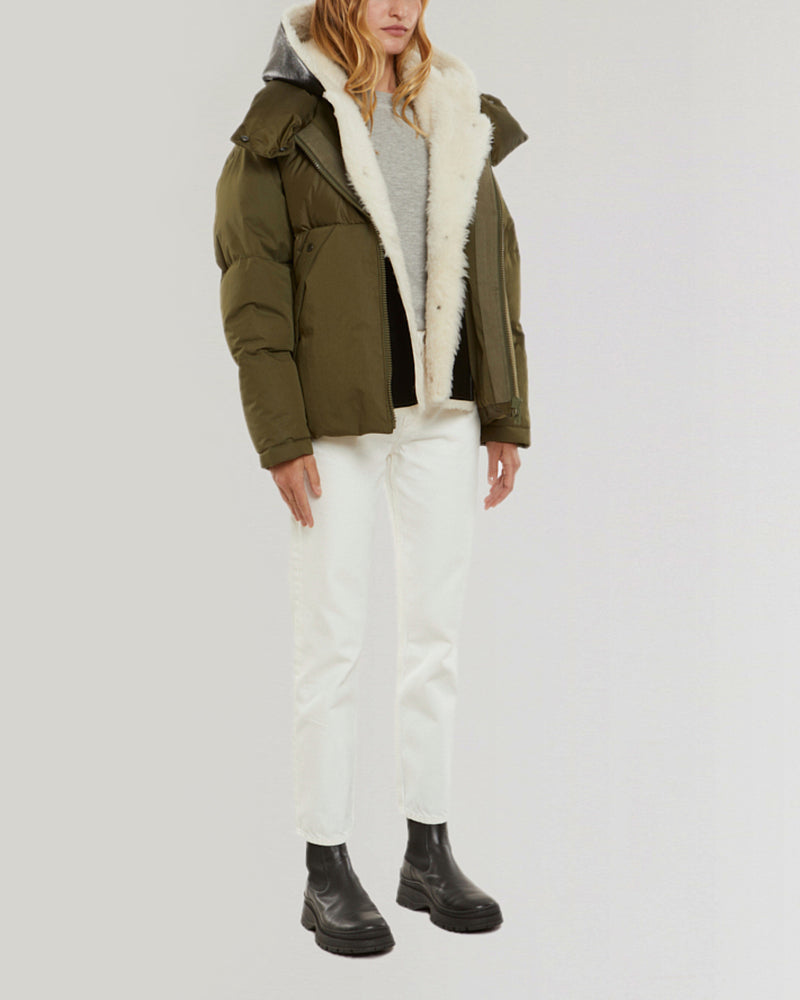 Convertible down jacket in cotton and shearling-Yves Salomon-Winter sale & boxing day