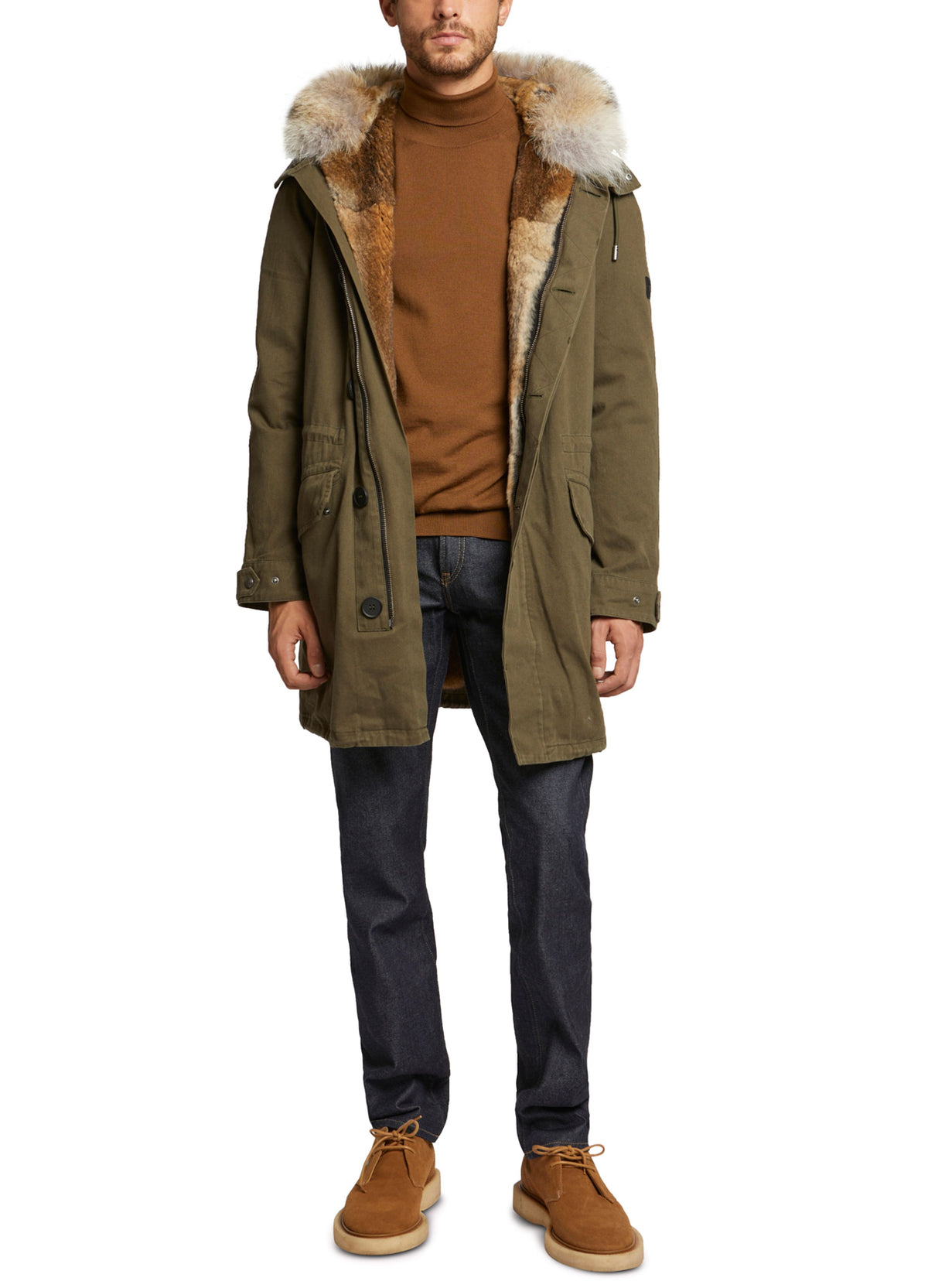 Yves Salomon Black Friday - Short iconic parka in cotton gabardine with coyote and rabbit fur