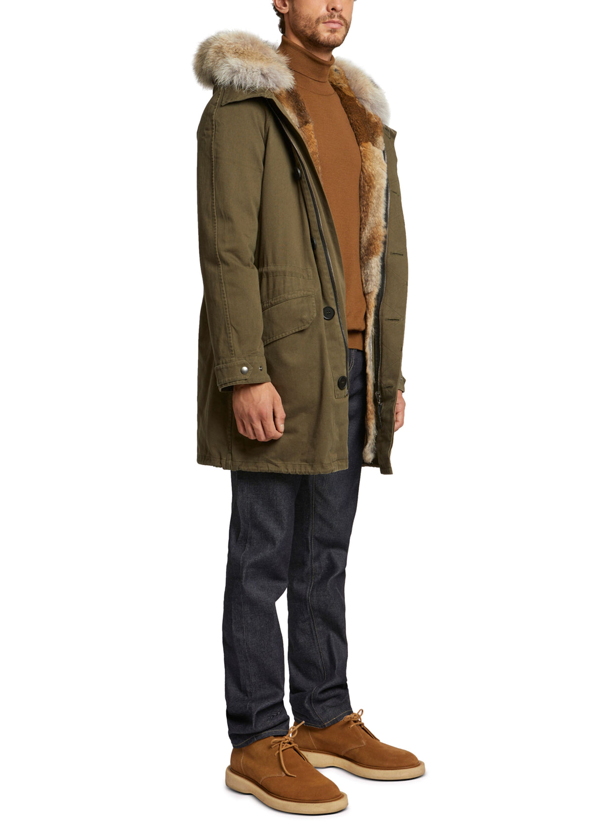 Yves Salomon Black Friday - Short iconic parka in cotton gabardine with coyote and rabbit fur