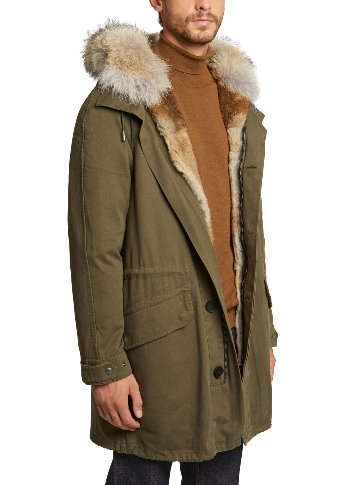 Yves Salomon Black Friday - Short iconic parka in cotton gabardine with coyote and rabbit fur