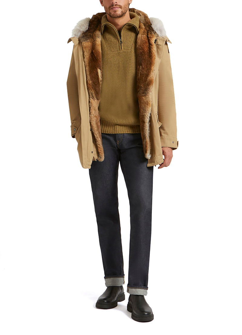 Short Iconic Parka In Cotton Gabardine And Fur