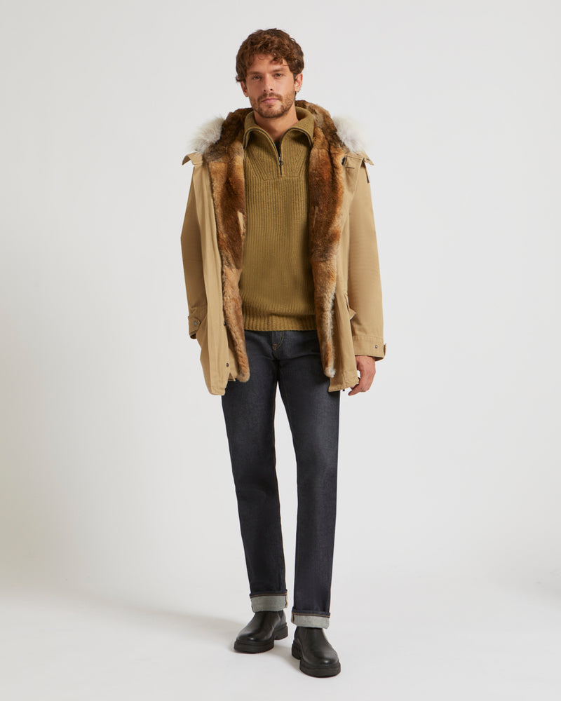 Short Iconic Parka In Cotton Gabardine And Fur