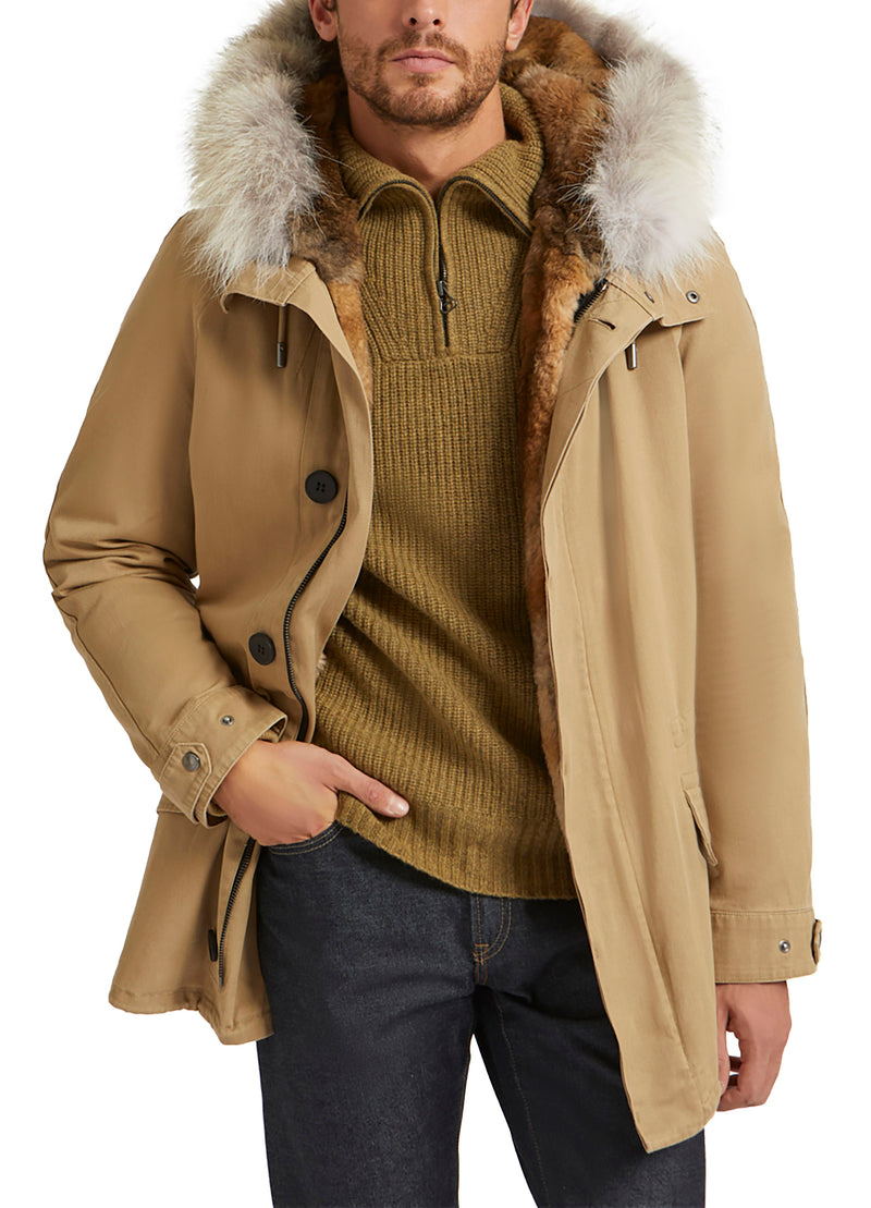 Short Iconic Parka In Cotton Gabardine And Fur