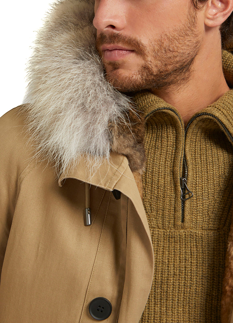 Short Iconic Parka In Cotton Gabardine And Fur