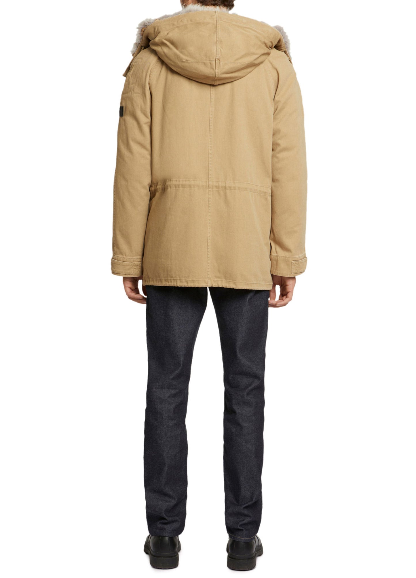 Short Iconic Parka In Cotton Gabardine And Coyote Fur
