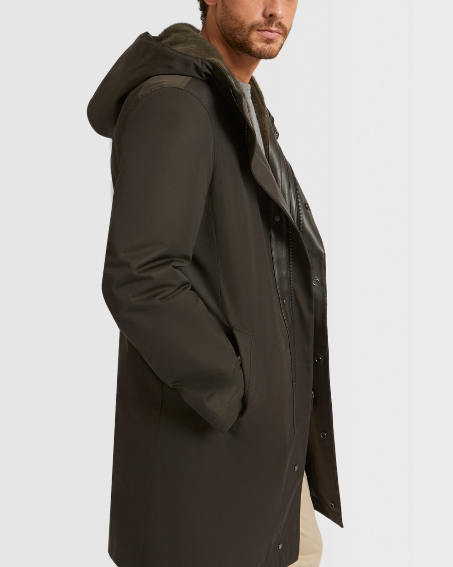 Hooded Coat In waterproof Gabardine And Mink fur -Yves Salomon