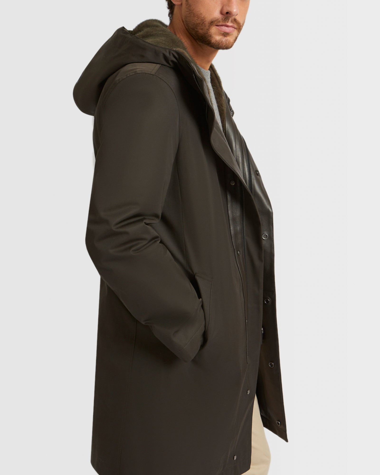 Hooded Coat In waterproof Gabardine And Mink fur -Yves Salomon