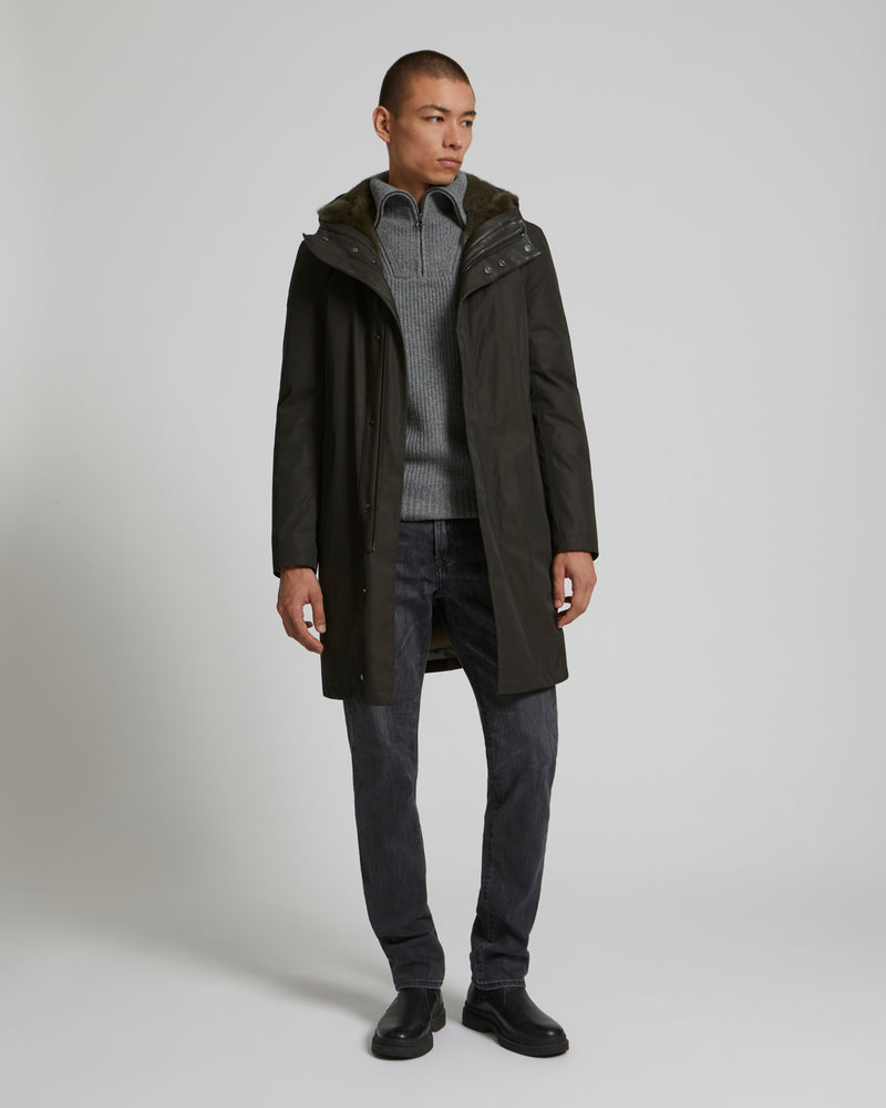 Hooded Coat In Gabardine And Mink - brown - Yves Salomon