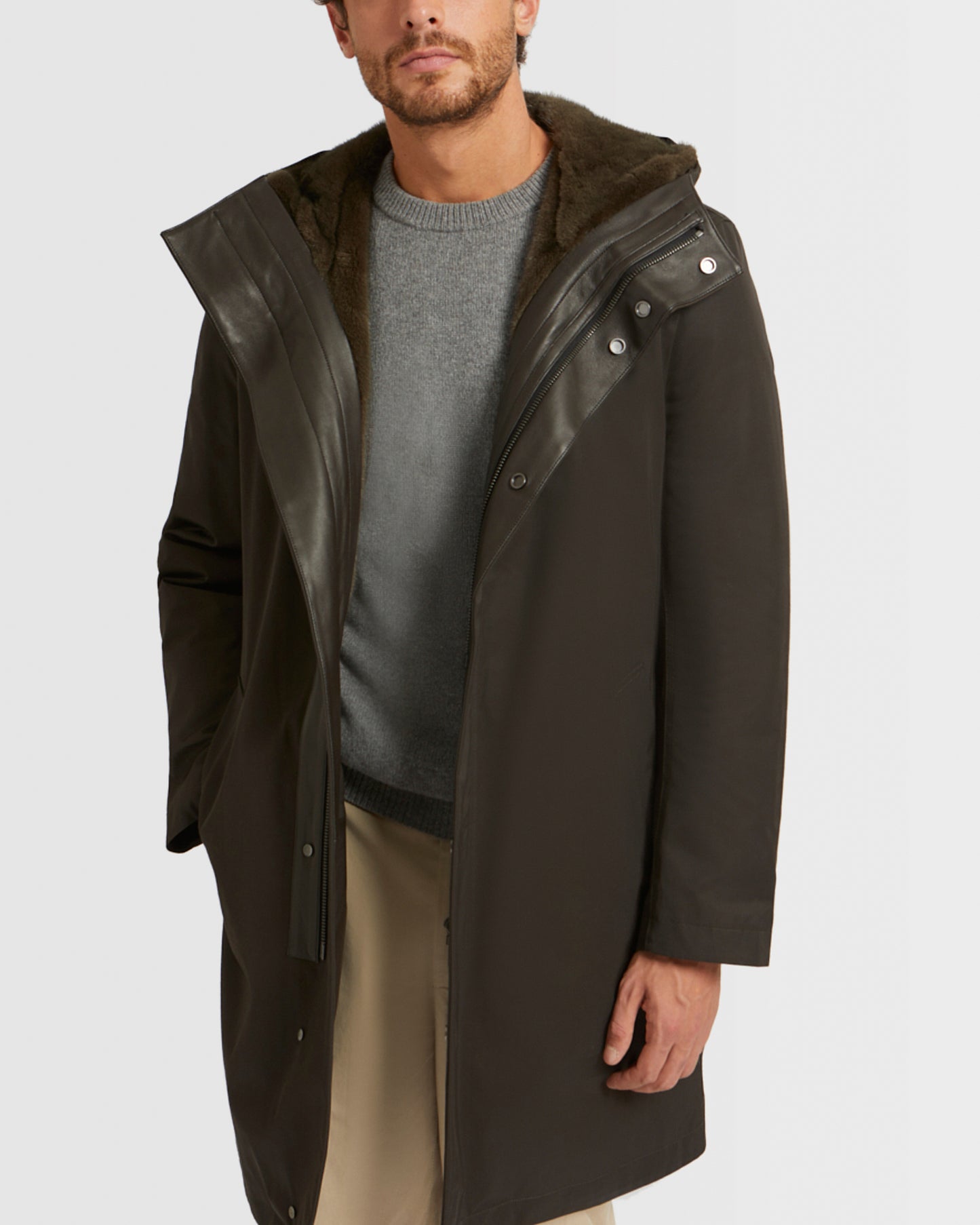 Hooded Coat In waterproof Gabardine And Mink fur -Yves Salomon