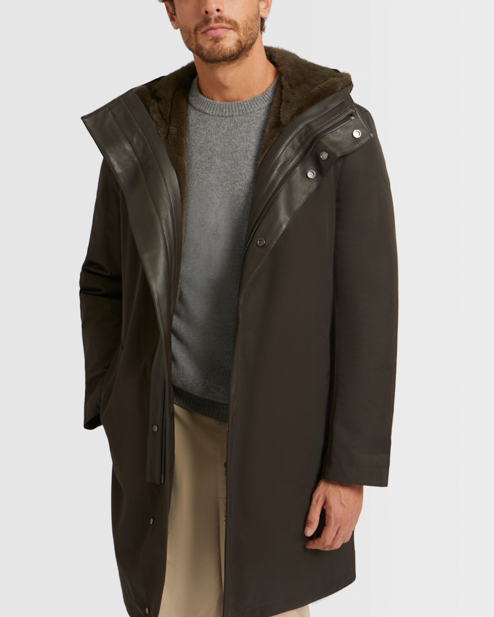 Hooded Coat In waterproof Gabardine And Mink fur -Yves Salomon