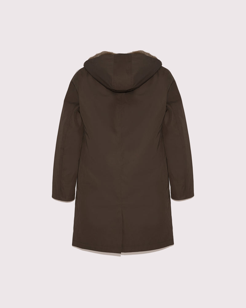Hooded Coat In waterproof Gabardine And Mink fur -Yves Salomon
