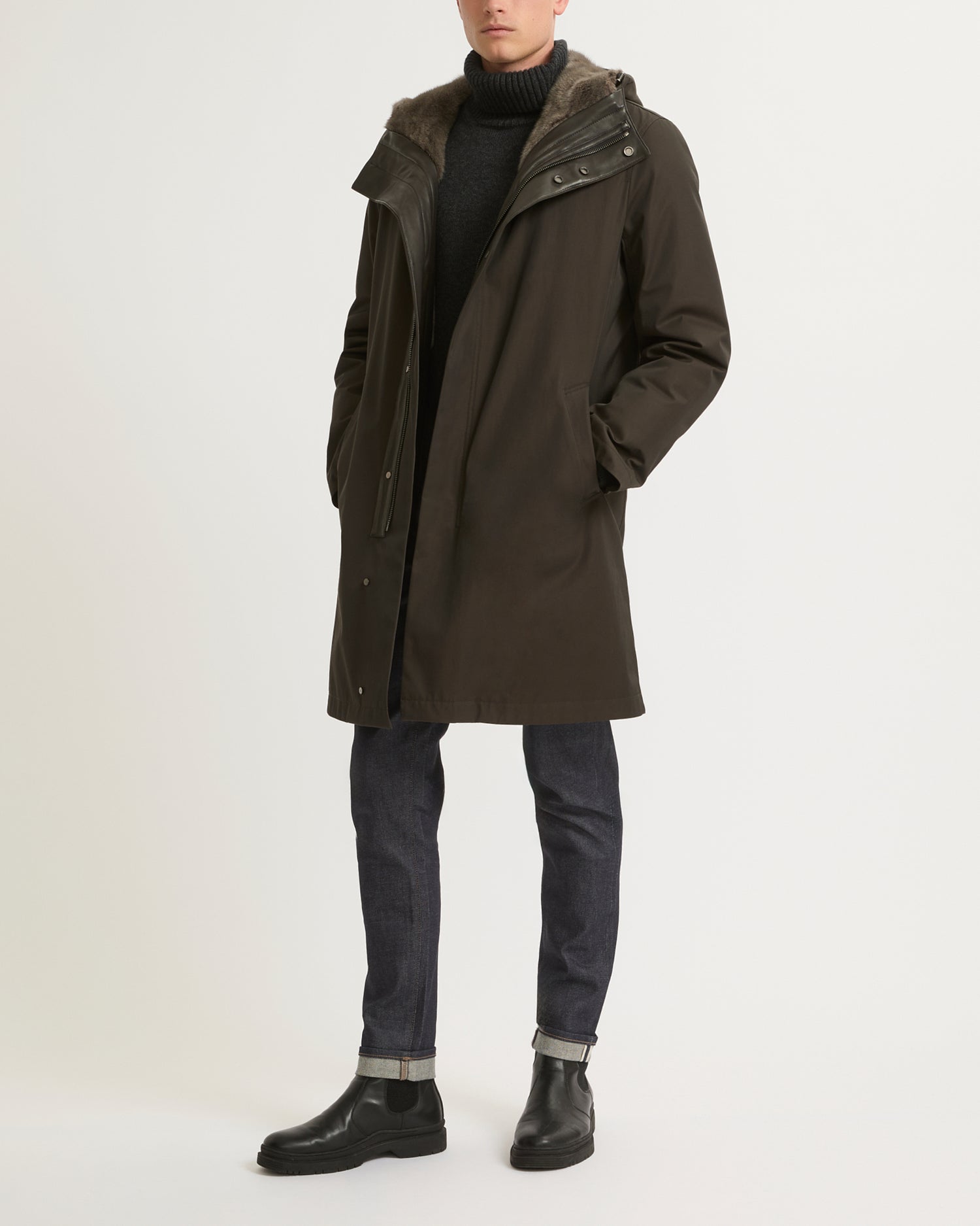Hooded Coat In waterproof Gabardine And Mink fur -Yves Salomon
