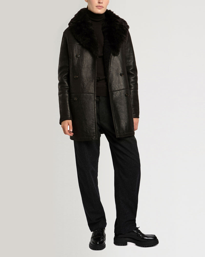 Merinillo lambskin coat with shawl collar