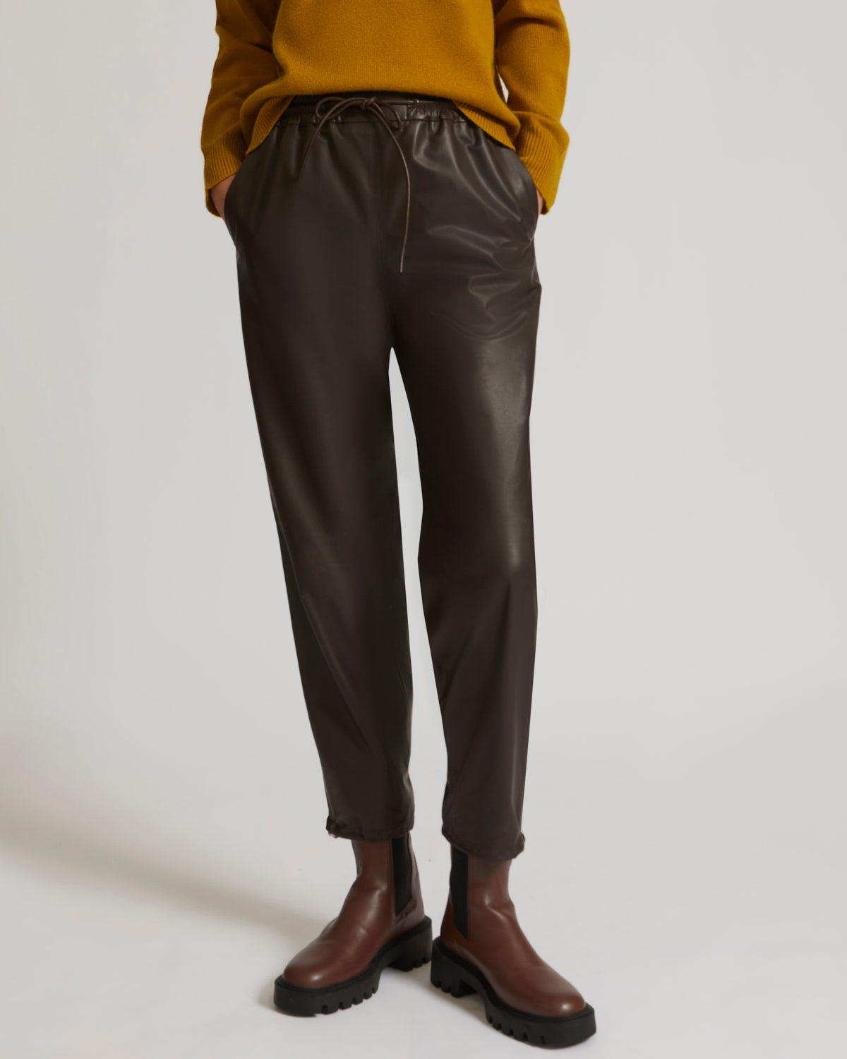 Lamb leather joggers - brown - Yves Salomon – Yves Salomon US