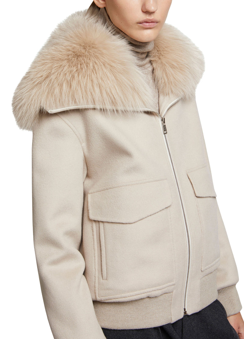 Cashmere woollen fabric jacket with fox fur collar