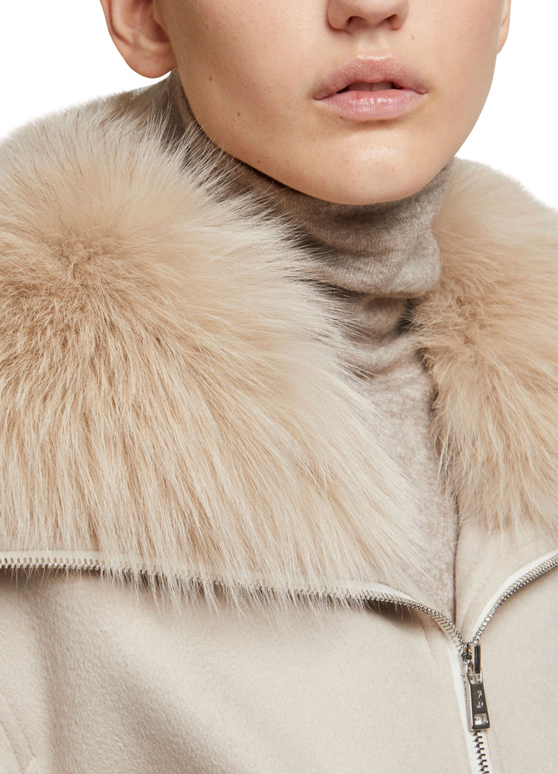 Cashmere woollen fabric jacket with fox fur collar