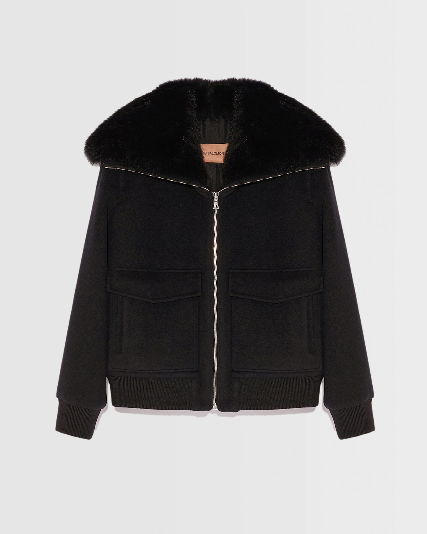 Cashmere woollen fabric jacket with fox fur collar
