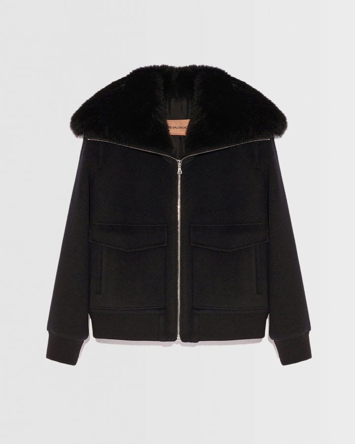 Cashmere woollen fabric jacket with fox fur collar