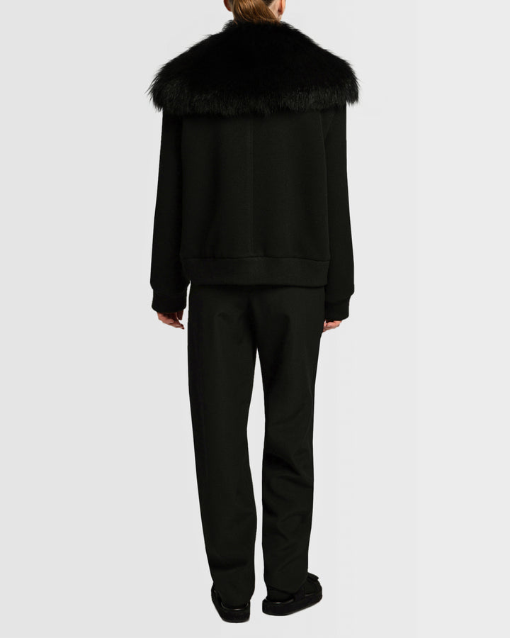 Cashmere woollen fabric jacket with fox fur collar