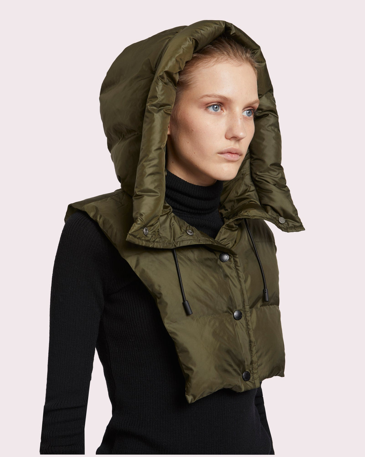 Black Friday - Yves Salomon - Hooded down bib in waterproof technical fabric - khaki green