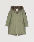 Long cotton parka with rabbit and fox fur