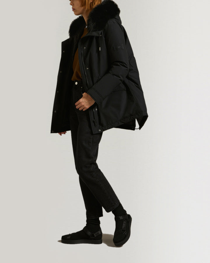 Short Hooded Parka with fox fur-Yves salomon-Winter sale & boxing day