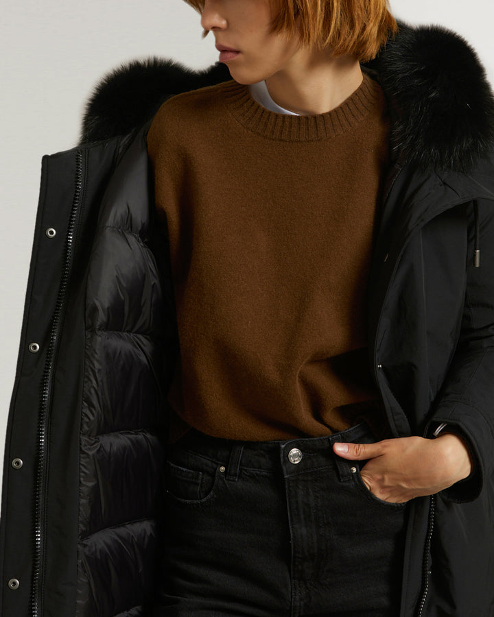Short Hooded Parka with fox fur-Yves salomon-Winter sale & boxing day