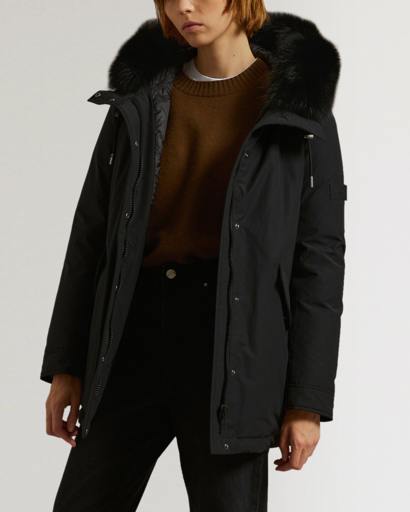 Short Hooded Parka with fox fur-Yves salomon-Winter sale & boxing day