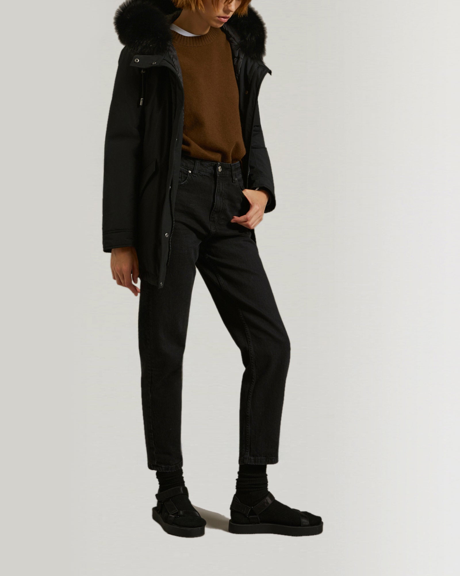 Short Hooded Parka with fox fur-Yves salomon-Winter sale & boxing day