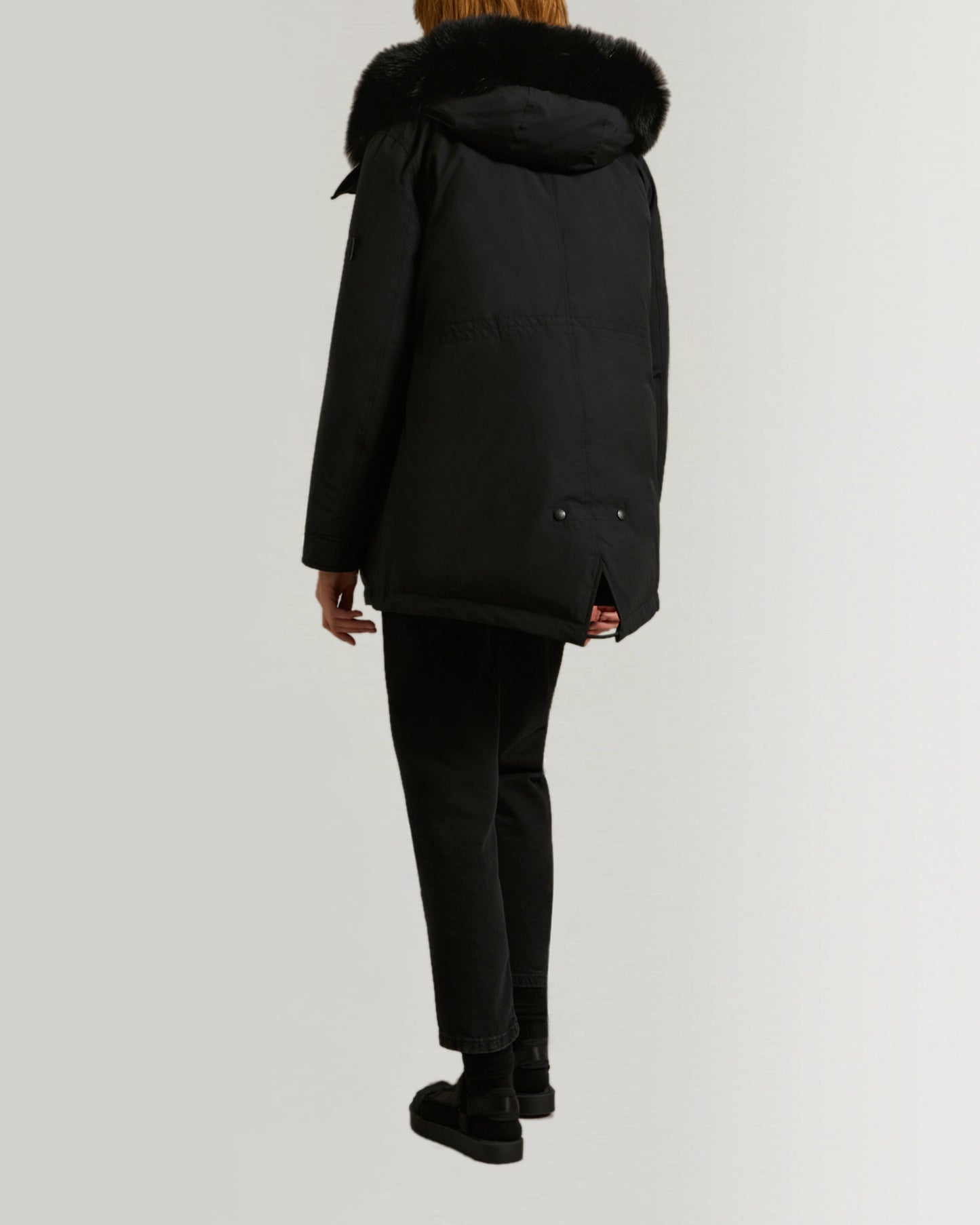 Short Hooded Parka with fox fur-Yves salomon-Winter sale & boxing day