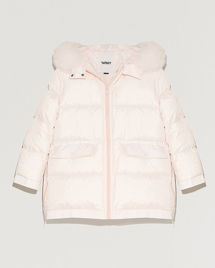 "A" line hooded down jacket with fox fur collar-Yves Salomon-Winter sale & boxing day