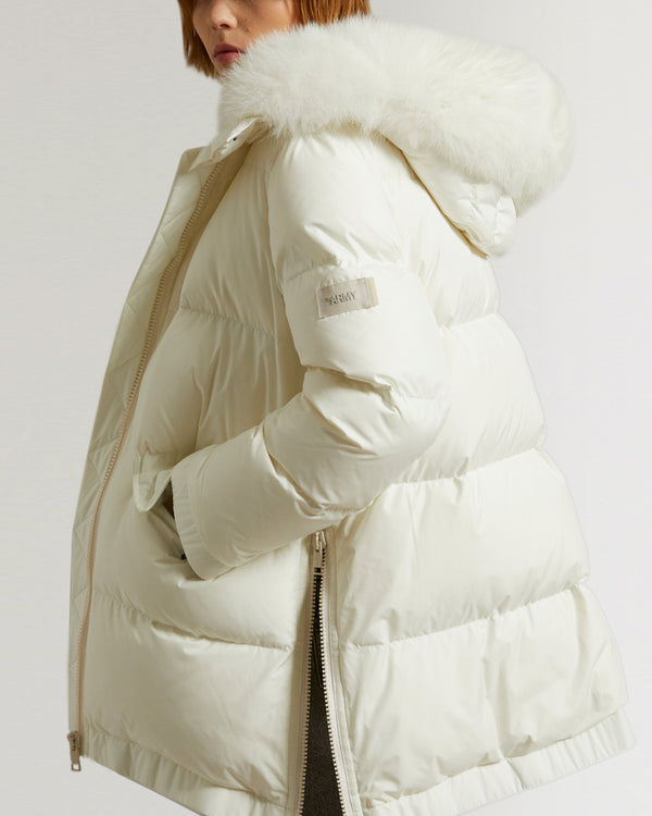 "A" line hooded down jacket with fox fur collar-Yves Salomon-Winter sale & boxing day