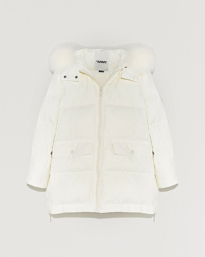 "A" line hooded down jacket with fox fur collar-Yves Salomon-Winter sale & boxing day