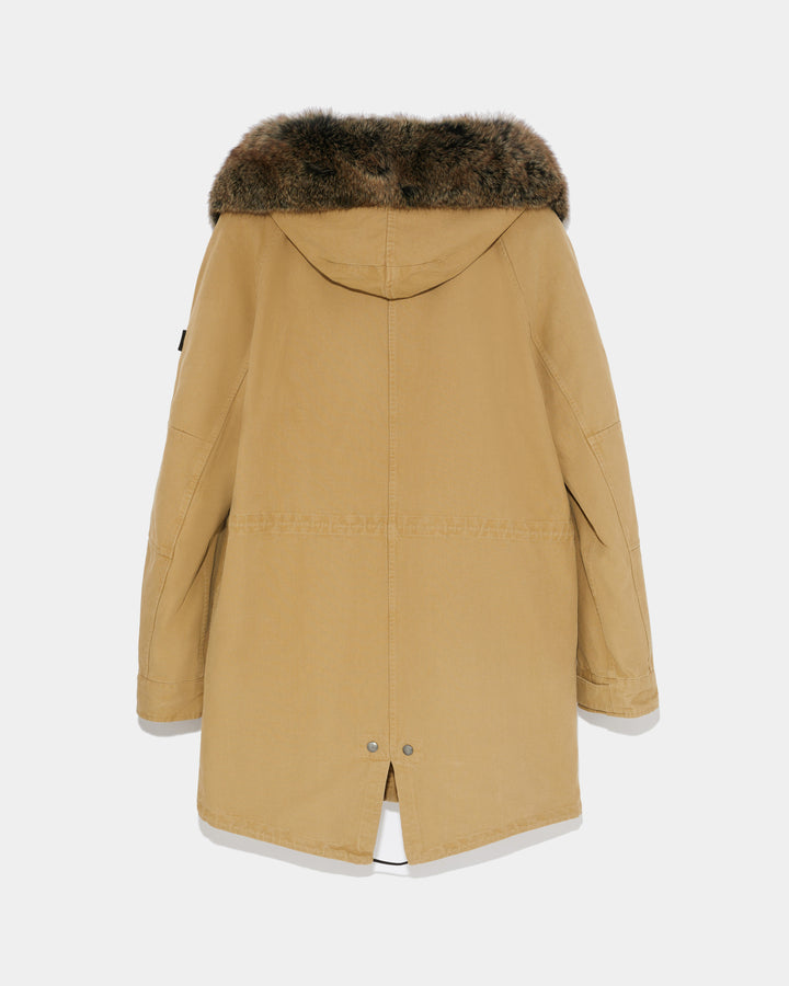 Hooded cotton parka with fox fur-Yves salomon-Winter sale & boxing day