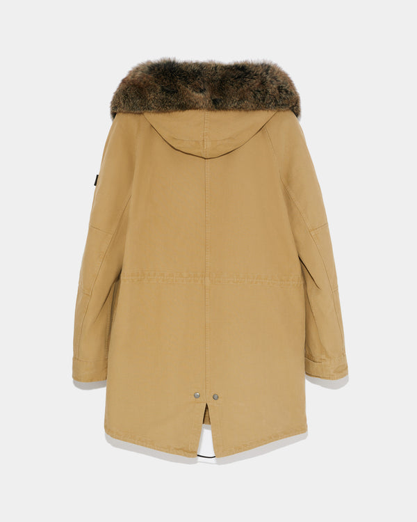 Hooded cotton parka with fox fur