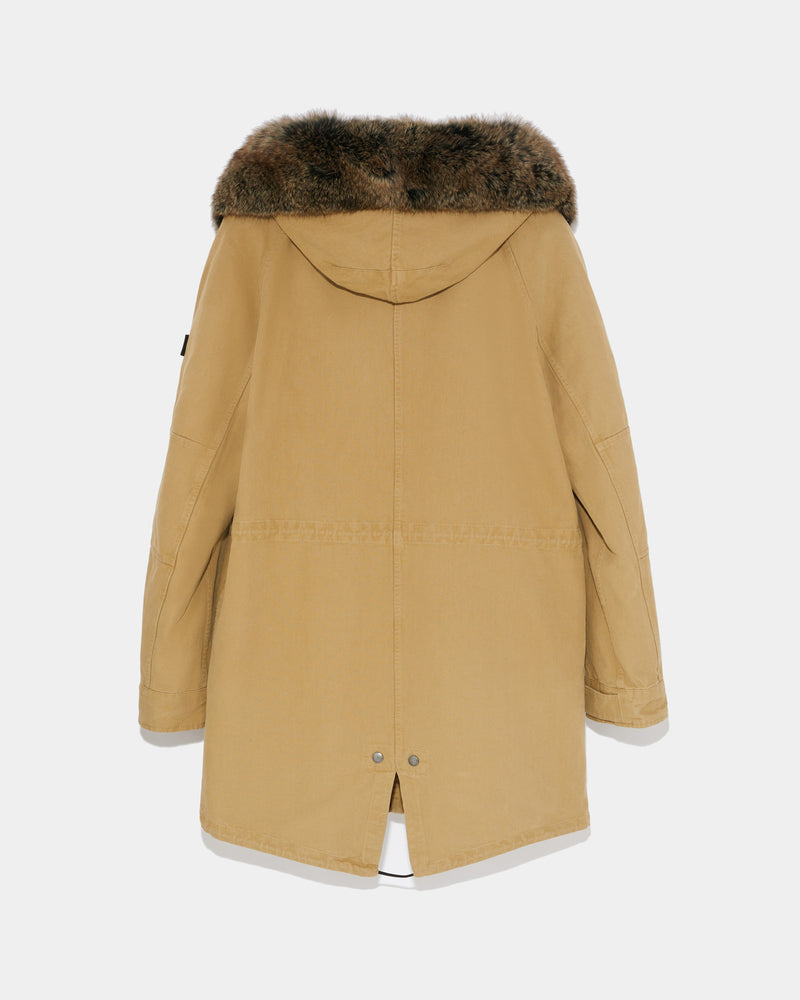 Hooded cotton parka with fox fur