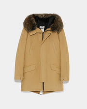 Hooded cotton parka with fox fur